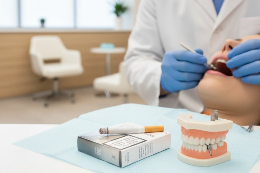 Paciente em consulta sobre implante dentário e fumo em Mogi das Cruzes.