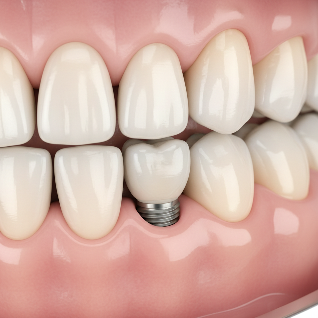 Paciente sorrindo após procedimento de implante unitário Mogi das Cruzes no consultório odontológico.
